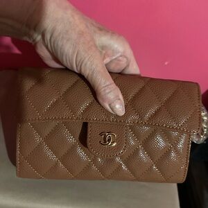 Tan Quilted Leather Walletwith chain/ reserved